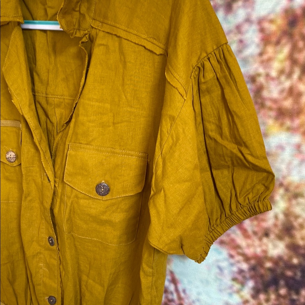 Free People Yellow Bodysuit Top with Collared Neckline safari NWOT - Picture 3 of 6